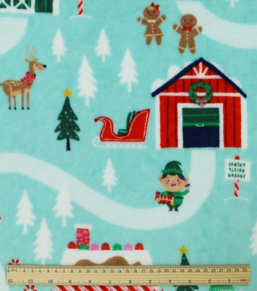 North Pole Village on Blue Sew Lush Fleece Fabric by POP! - Image 3