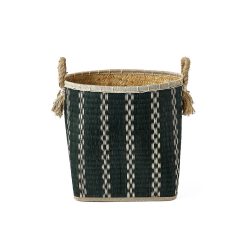 Green Square Palm Leaf Basket With Handles by Place   Time