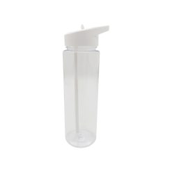 24oz White   Clear Fliptop Water Bottle With Straw by Happy