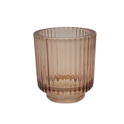 3 Brown Glass Ribbed Candle Holder by Place   Time