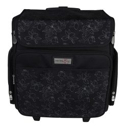 Everything Mary 19 White Floral on Black Collapsible Rolling Craft Bag