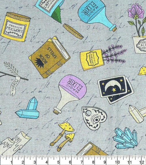 Gray Spells   Potions Novelty Cotton Fabric - Image 2