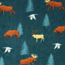 Deer Silhouettes on Blue Anti Pill Fleece Fabric