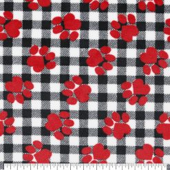 Sew Lush Fleece Fabric Tossed Paws on Buffalo Check