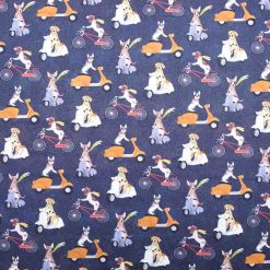 Dogs On Scooters And Bikes Novelty Cotton Fabric