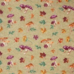 Mushrooms   Leaves On Brown Luxe Fleece Fabric