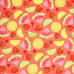 Bold Summer Mixed Fruit on Pink Anti Pill Plush Fleece Fabric