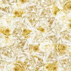Yellow Sunny Bee Packed Roses Premium Cotton Fabric