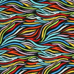 Bright Rainbow Zebra Skin on Black Anti Pill Plush Fleece Fabric