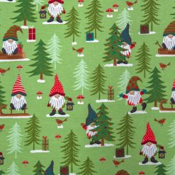 Winter Gnomes   Trees on Green Super Snuggle Christmas Flannel Fabric