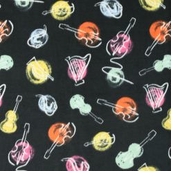 Watercolor Guitars on Black Anti Pill Fleece Fabric