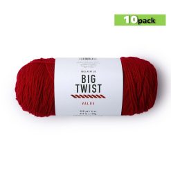 10pk Solid Deep Red Medium Weight Acrylic 380yd Value Yarn by Big Twist