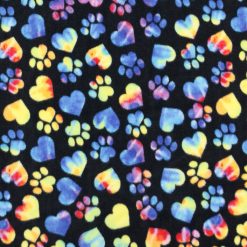 Multicolor Tie Dye Paw Prints on Black Anti Pill Fleece Fabric