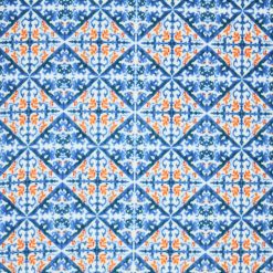 Blue   Orange Diamond Tile Luxe Fleece Fabric