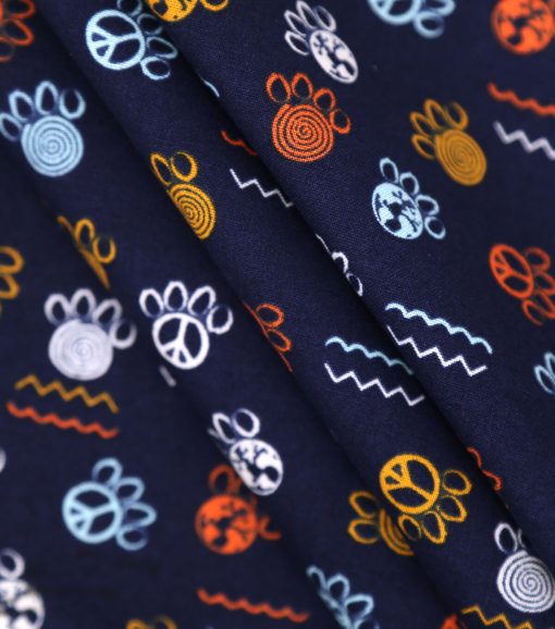 Navy Paw Print Novelty Cotton Fabric - Image 2