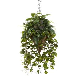 Nearly Natural Vining Mixing Greens with Cone Hanging Basket