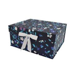 14.5 Floral on Dark Blue Flip Top Box With Bow by Place   Time