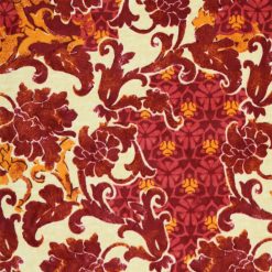 Red Damask Floral Red Luxe Fleece Fabric