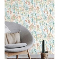 RoomMates 18 x 18  Multicolor Folklore Trees Peel   Stick Wallpaper