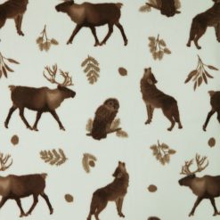 Wilderness Owl   Wolf on Brown Anti Pill Fleece Fabric