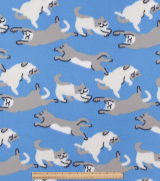 Cats on Blue Blizzard Fleece Fabric - Image 2