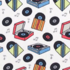 Bright Record Players on White Anti Pill Fleece Fabric