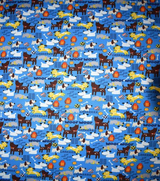 Dogs On Blue Novelty Cotton Fabric