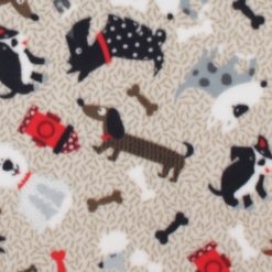 Whimsical Dogs on Tan Anti Pill Plush Fleece Fabric