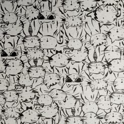 White Sketch Cats Super Snuggle Flannel Fabric
