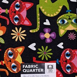 18 x 21 Cats on Black Novelty Cotton Fabric Quarter 1pc
