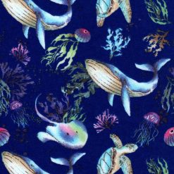 Watercolor Blue Whales Super Snuggle Flannel Fabric