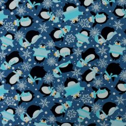 Penguins   Snowflakes on Blue Super Snuggle Christmas Flannel Fabric
