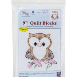 Jack Dempsey Needle Art 9 Owl on Branch Stamped White Quilt Blocks 12pk