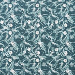 Dragonfly on Teal Glitter Quilt Cotton Fabric by Keepsake Calico