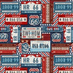 David Textiles Red Americana License Plates Novelty Cotton Fabric