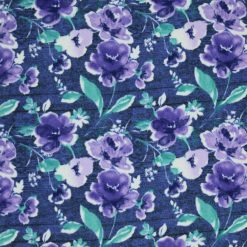 Navy Watercolor Floral Luxe Fleece Fabric