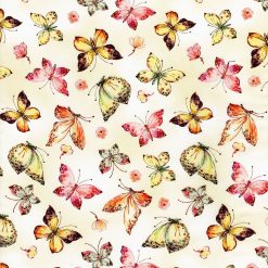 Yellow Spring Floral Butterflies Premium Cotton Fabric