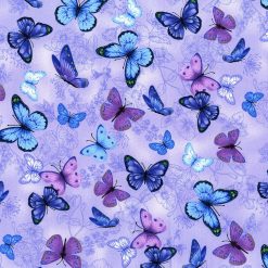 Hi Fashion Blue Purple Butterflies Premium Cotton Fabric - 1
