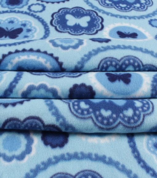 Blue Butterfly Circles Blizzard Fleece Fabric - Image 2