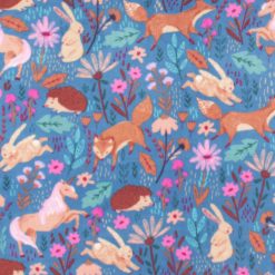 Magical Woodland Animals on Blue Anti Pill Fleece Fabric