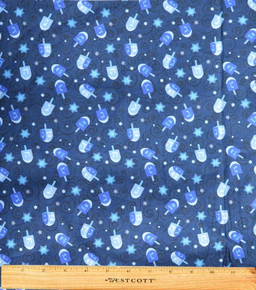 Dreidel On Navy Holiday Cotton Fabric - Image 2