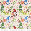 Singer Springtime Gnomes White Cotton Fabric
