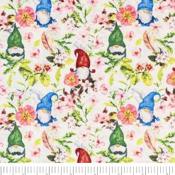Singer Springtime Gnomes White Cotton Fabric