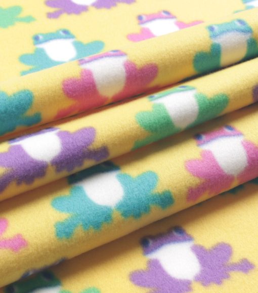 Frogs on Yellow Blizzard Fleece Fabric - Image 3