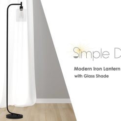 All The Rages Modern Iron Lantern Floor Lamp with Glass Shade