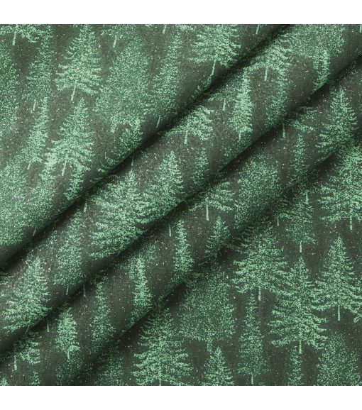 Green Trees Christmas Glitter Cotton Fabric - Image 2
