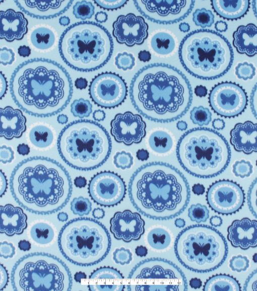 Blue Butterfly Circles Blizzard Fleece Fabric - Image 4