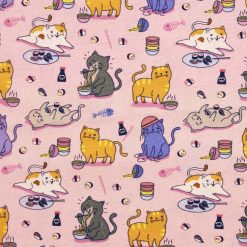 Sushi Cats on Pink Novelty Cotton Fabric
